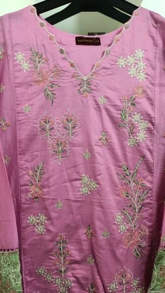 Pakistani Original Bin Saeed luxury Stitched Cotton Embroidered 3 Pcs _ Pink 